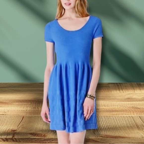 Shoshanna ‘Leanda’ A-Line Ribbed Knit Dress in Royal Blue Size Large - Picture 1 of 15